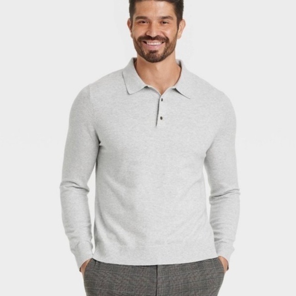Men's Light Gray Polo Sweater